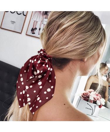 WATINC 12 Pcs Bowknot Hair Scrunchies Silk Satin Scarf Hair Ties for Women - Floral Chiffon & Dot Flower Pattern Scrunchie Ponytail Holders - Buy Online on GoSupps.com