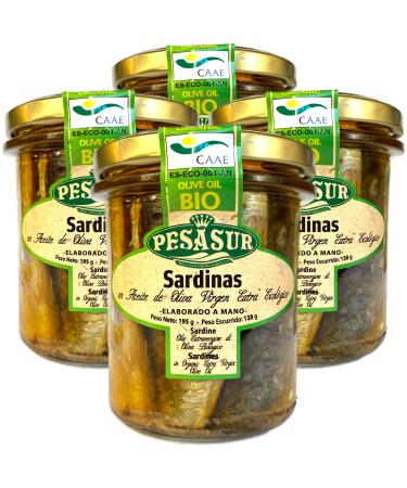Soldimar Pesasur Sardines in Organic Extra Virgin Olive Oil 195g (Pack of 4)