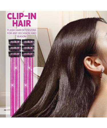 Hair Tinsel | 6 Shiny Clip in Hair Tinsel Kit | Colorful Fairy Glitter Hair Tinsel Clip Smooth for Christmas Daily Life Birthday Hot Pink - Buy Online on GoSupps.com