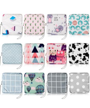 Paterr 12 Pcs Sanitary Napkin Storage Bag Set Including 12 Zipper Menstrual Pad Bag 12 Hand Wrist Strap Lanyard String Lanyard Badge Holder Period Bags for Teen Girls Tampons Holder for Teen Women