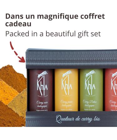 Khla - Set of 4 Organic Curries - Yellow Curry Black Curry Red Curry & Detox Green Curry - Powder Tubes 4x 100g - Gift Idea Box - Exclusive Kitchen Blends - Asian Spice - Cambodia Origin - Buy Online on GoSupps.com