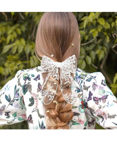 White Lace Hair Bow Clips for Women Cute Tulle Bow Barrettes Women Ribbon Bows Hair Accessories for Girls Toddlers Teens Kids - Buy Online on GoSupps.com
