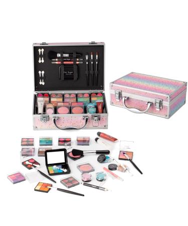 Hot Sugar Makeup Kit for Teenager Girls - Full Starter Cosmetics Set with Eye Shadow Lip Balm Blush Lip Gloss Brush Lip Pencil Eye Pencil and Mirror (Rainbow)