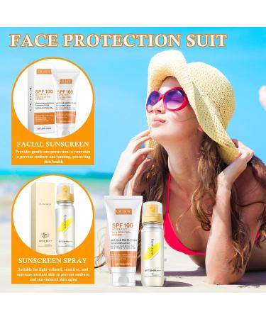 TaimeiMao 2 pieces sun cream 100 SPF + sun spray SPF 50 sun protection SPF 100 sun protection spray moisturizing sun block nongreasy strong UVAUVB protection for all skin types Style3 - Buy Online on GoSupps.com