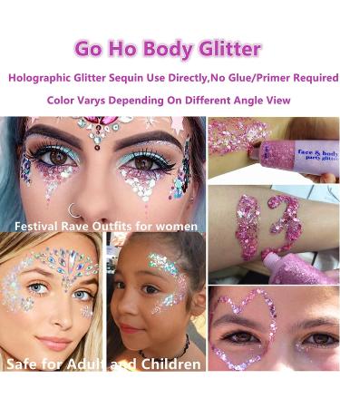 Go Ho Pink Face & Body Glitter Gel - Holographic Chunky Sequins Glitter for Concerts & Festivals | Long Lasting Glitter Makeup for Eye, Lip, Hair & Nails - 52g - Buy Online on GoSupps.com