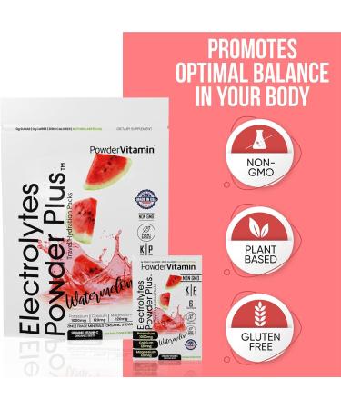 PowderVitamin Electrolytes Powder Plus, Keto, Watermelon, Sugar Free, 1000mg Potassium, 120mg Calcium, 120mg Magnesium, Non-GMO, Zero Calories, 30 Hydration Packets Watermelon 0.07 Ounce (Pack of 100) - Buy Online on GoSupps.com