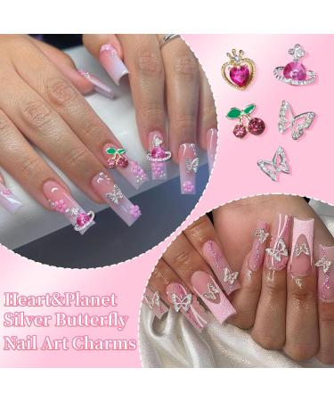 3D Silver Butterfly Cherry Planet Nail Charms - Rhinestones Pearls & Assorted Gems for Nail Art DIY Manicure - International Shipping Available - Buy Online on GoSupps.com
