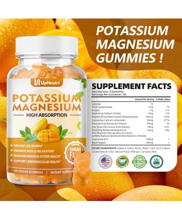 Potassium Magnesium Gummies for Adults and Kids - Sugar-Free Supplement for Leg Cramps & Muscle Health - Non-GMO Vegan Mango Flavor - 60 Count - Buy Online on GoSupps.com