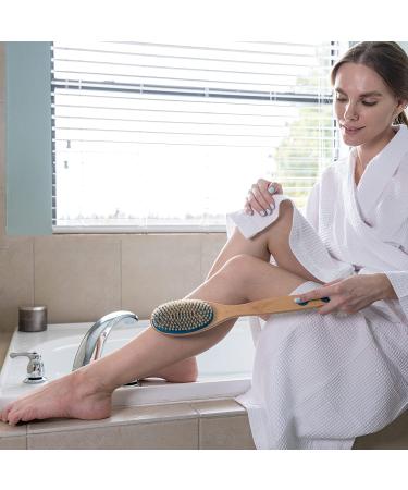 MainBasics Dual-Sided Bath Shower Brush - Long Handle Back Scrubber & Body Exfoliator in Teal - Buy Online on GoSupps.com