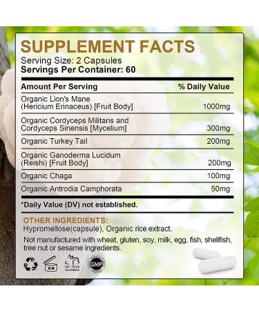 B BEWORTHS Lion's Mane Mushroom Supplement - 120 Capsules | Organic Complex with Cordyceps, Chaga, Reishi for Mental Clarity, Focus, Memory, and Immune Boost - Buy Online on GoSupps.com