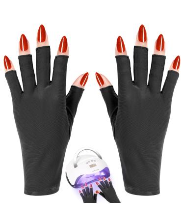 RAYOCON Uv-Gloves-for-Nail Lamp UPF50+ UV Protection Gloves for Manicures Fingerless Gloves for Protecting Hands from Nails UV Light(Black)