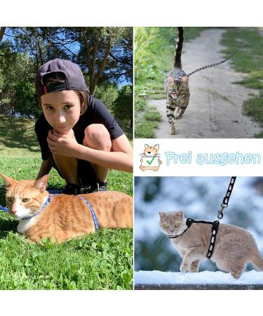 Adjustable Nylon Cat Leash (2 Pieces) - Soft Leash for Kittens Puppies & Rabbits | Marienk fer Print | Black & Blue - Buy Online on GoSupps.com