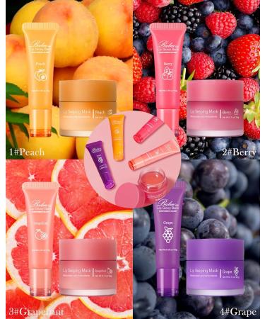2Pcs Lip Glowy Balm & Lip Sleeping Mask Hydrating Repair Sleeping Lip Mask Glossy Tinted Lip Balm Smooth Cracked Chapped Lip Lip Care Therapy Treatment Christmas Makeup Gift for Women-Grapefruit Set 3# Grapefruit - Buy Online on GoSupps.com