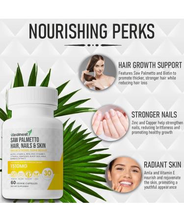 Hair, Nails & Skin Care with Saw Palmetto, Biotin, Amla - 60 Non-GMO, Gluten Free, Veggie Capsules for Men and Women - Buy Online on GoSupps.com