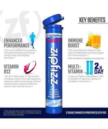 Zipfizz Healthy Sports Energy Mix - Vitamin B12 Blueberry Raspberry (20 Tubes, 0.39 oz each) - Buy Online on GoSupps.com