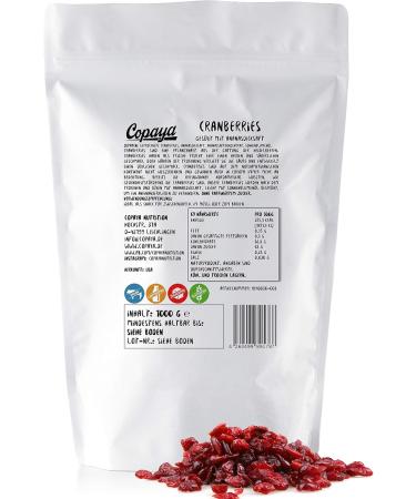 Copaya Nutrition Copaya Cranberries sweetened with natural pineapple juice unwaxed and unsweetened in aroma protection bag 1000 g 1 kg - Buy Online on GoSupps.com