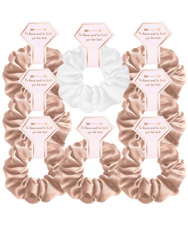 1+7 Pack Bridesmaid Scrunchies Bachelorette Party Favors,Wedding Bridal Shower Favors Hair Ties,Elastic Soft Silk Scrunchies for Women Girls,Bridesmaid Proposal Gifts (Champagne)