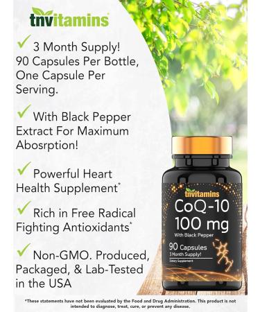 CoQ-10 100mg with Black Pepper Extract | 90 Rapid Release Capsules | Maximum Absorption Antioxidant Supplement - Buy Online on GoSupps.com
