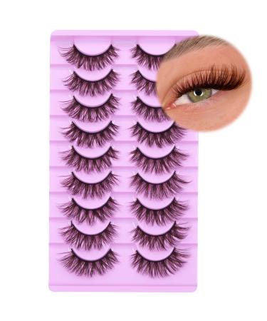 Brown Lashes Natural False Eyelashes 16mm D Curl Russian Strip Lashes That Look Like Extensions Wispy Fluffy Cat Eye Fake Lashes Pack 3D Volume Pestanas Postizas Naturales 9 Pairs by Goddvenus B-brown strip lashes