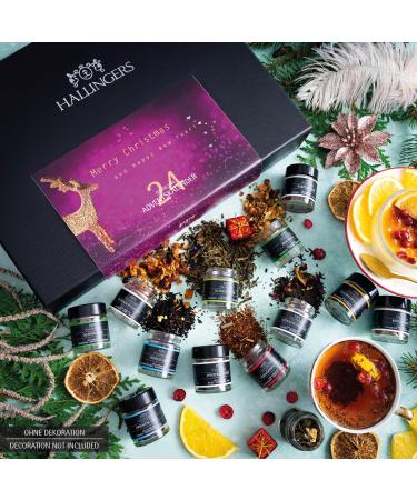 Hallingers Merry Christmas - Happy New Year Tea Advent Calendar | Handmade Vegan & Gluten-Free | Perfect Mothers Day & Fathers Day Gift | 24er Chanukka Tea Set - Buy Online on GoSupps.com