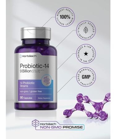 Horb ach Probiotics for Women & Men | 14 Strains for Digestive Health | 9 Billion CFU | 90 Capsules | Non-GMO & Gluten Free Supplement - Buy Online on GoSupps.com