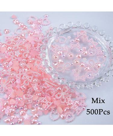 500pcs Pink Pearls 3D Nail Art Charms - Hearts, Flowers, Stars, Bows, Rounds - Acrylic Hollow Pearls for Valentine's Day Nail DIY - Cute Nail Beads & Jewelry Accessories - S1 Pink Bow - Buy Online on GoSupps.com