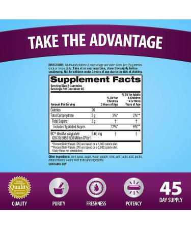 Schiff Digestive Advantage Probiotic Gummies - 90 Natural Fruit Flavor Gummies for Digestive Health - Buy Online on GoSupps.com