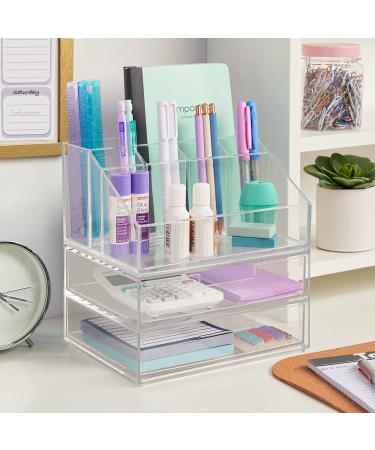 STORi Chloe Clear Makeup Holder + Double Drawer Organizer | Organize Cosmetics | Made in USA - Buy Online on GoSupps.com