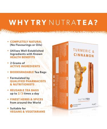 Nutra Tea - Turmeric & Cinnamon Tea - 120 Tea Bags - Herbal Tea - (6 Pack) 6 Pack (120 Tea Bags) - Buy Online on GoSupps.com