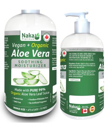 475ml (16oz) ORGANIC Aloe Vera Vegan + Soothing Moisturizer 99% PURE Cold Pressed Made in Canada 475 ml (Pack of 1)
