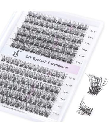 DF Cluster Lashes 156 Pcs D Curl Individual Lash Clusters 10-16mm Mixed DIY Lash Extensions Soft Volume Individual Lash Extensions Self-application DIY Lashes at Home - Rose 1 Rose-1