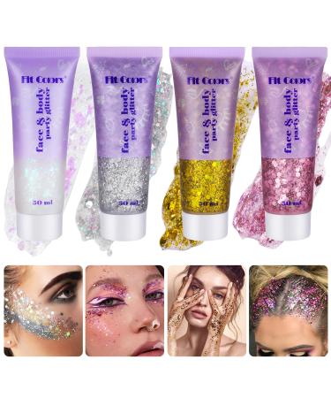 Jewan body glitter gel 4 pieces of glitter hair festival glitter face mermaid sequins body glitter chunky face body glitter face glitter glitter glitter make -up glitter makeup glitter body for party - Buy Online on GoSupps.com