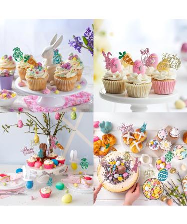 60 Pcs Happy Easter Cupcake Toppers Bunny Cupcake Toppers Easter Rabbit Cake Toppers Glitter Egg Carrot Cupcake Picks for Happy Easter Day Party Favor Supplies - Buy Online on GoSupps.com