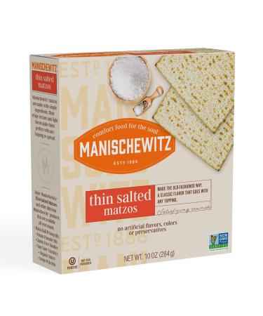 Manischewitz Old Fashioned "Thin Salted Matzo" 10oz (3 Pack) Airy Crispy Crackers, Non GMO