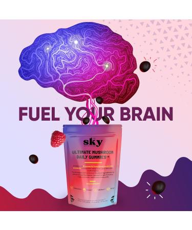 SKY NUTRITION Mushroom Gummies - 10-in-1 Advanced Complex w/Lions Mane, Reishi, Cordyceps, Turkey Tail - Focus & Brain Support - Raspberry Flavored 60 Vegan Lions Mane Mushroom Gummies for Adults - Buy Online on GoSupps.com