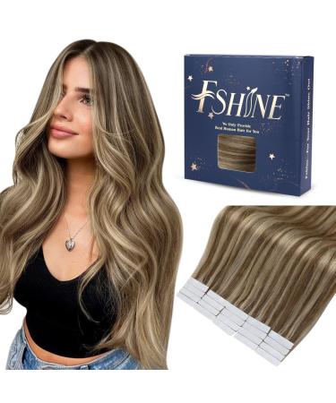 FSHINE TAPE in real hair extensions 30cm PU adhesive tape hair double-sided hair extension volume 4 medium-brown highlight 27 honeyblonde skin strand in real hair 30 g #4P27 2. tape #4P27 30cm