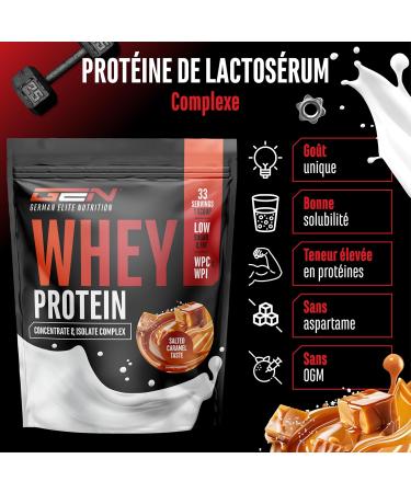 Poudre de prot ine de whey - 1000 g (Caramel sal ) - Avec part d'isolat - jusqu' 22 g de prot ine par portion - Poudre de prot ine soluble instantan e avec BCAA & EAA - Buy Online on GoSupps.com