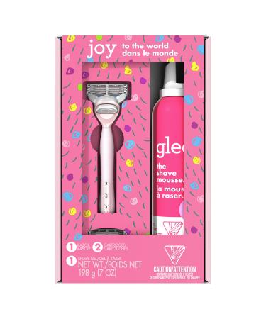 JOY Razors For Women Shave Care Gift Set 1 Razor + 2 Five-Bladed Razor Refills Aloe Infused Shave Gel to Protect Against Skin Irritation 7 oz Holiday Shave Gift Set