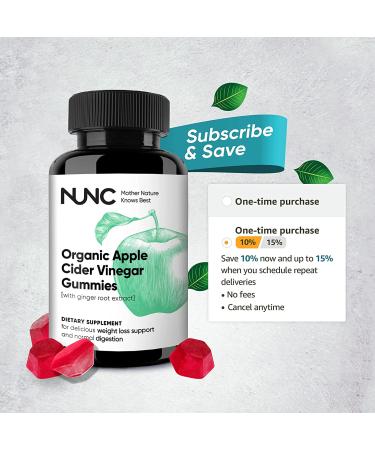 NUNC Apple Cider Vinegar Gummies - 2 Pack | Unfiltered Organic ACV with Ginger Root Extract | Supports Metabolic & Digestive Functions for Increased Energy & Detox - 120 Count - Buy Online on GoSupps.com