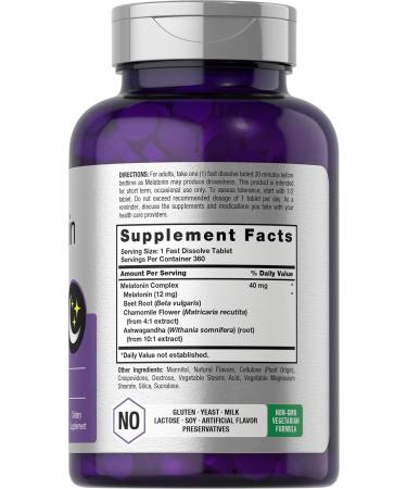 Horb ach Melatonin 40mg Complex | 360 Fast Dissolve Tablets | Adult Extra Strength Supplement | with Chamomile and Ashwagandha | Vegetarian Non-GMO Gluten Free - Buy Online on GoSupps.com