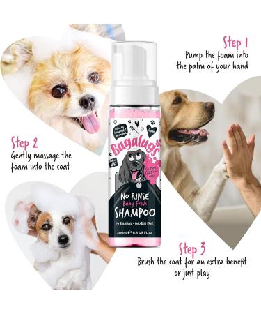 Bugalugs No Rinse Baby Powder Dog Shampoo Dog coat Dry shampoo quick dog bath for dogs for itchy dog skin relief. Puppy Professional groom baby powder dog spray foam Baby Fresh 200ml - Buy Online on GoSupps.com
