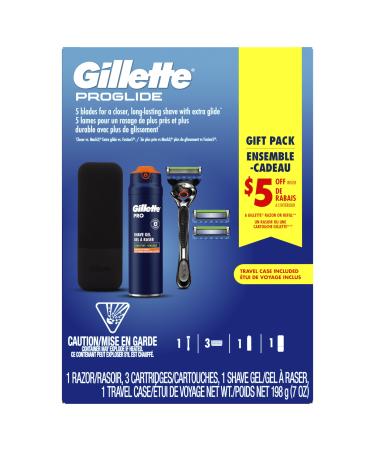 Gillette ProGlide Razor for Men 1 Handle + 3 Razor Blade Refills + Gillette Pro Shave Gel 7oz Includes razor travel cover
