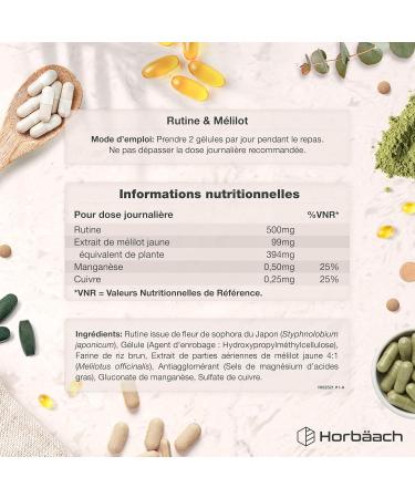 Rutine 500mg | avec Mangan se et Cuivre | Rutine et M lilot | 120 G lules V ganes | Haute Dosage | Horbaach - Buy Online on GoSupps.com
