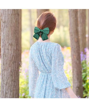 Bow Hair Clip Duckbill Clip Hair Bows for Women Big Bowknot Hairpin French Hair Clips with Ribbon Solid Color Hair Barrette Clips Soft Satin Silky Hair Bows for Women Girls(dark green-1pc) - Buy Online on GoSupps.com