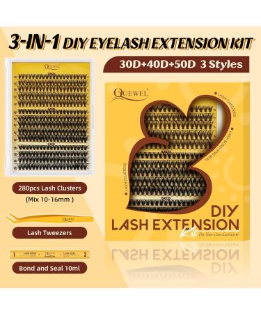 QUEWEL Clusters-Lashes Kit 30+40+50D Lash Clusters Mixed 10-16mm D Curl Eyelashes-Individual Kit with Waterproof Lash Bond and Seal and Lash Tweezer DIY at Home for Beginner(30D+40D+50D-KIT) - Buy Online on GoSupps.com