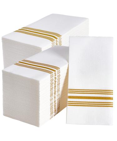 Vplus 300 PACK Guest Towels Disposable Bathroom, Decorative Bathroom Napkins Linen Feel, Soft, and Absorbent Disposable Paper Hand Towel for Dinners, Kitchen, Parties, Weddings, Christmas Party Gold