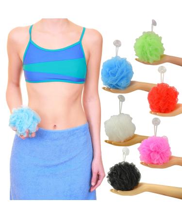 Star Brand Long Lasting Bath Sponge 6 Counts | 60g Heavy Bath Mesh Pouf with Suction Cup | Big Shower Sponge and Loofahs | Holding Up Bathing Exfoliator and Body Scrubber (60g x 6 Pieces, 6 Colors) 6 Count (Pack of 1) 6 Colors