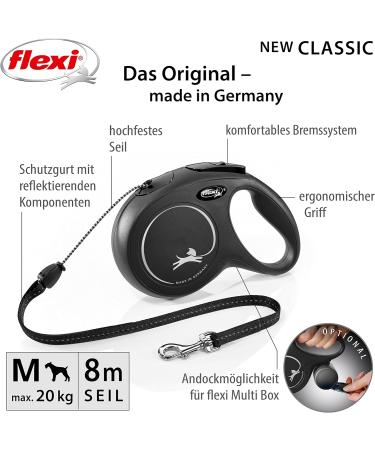 Flexi New CLASSIC 8m Rope Leash - Durable Black Pet Leash for Dogs | International Shipping Available - Buy Online on GoSupps.com