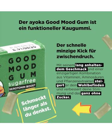 Ayoka Good Mood Gum Spearmint - Sugar-Free Vegan Chewing Gum | Long-Lasting Taste | Mood-Boosting | 6 Sticks (1 Pack) - International Shipping Available - Buy Online on GoSupps.com