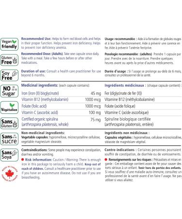 VITALITY Power Iron Organic Spirulina Boosts Energy with Iron Bisglycinate Vitamin B12 Build Blood Boost Energy 60 Capsules - Buy Online on GoSupps.com